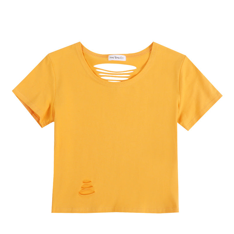 Summer ripped tight backless high waist T-shirt - MERGE.DAY.1.FREESTYLE