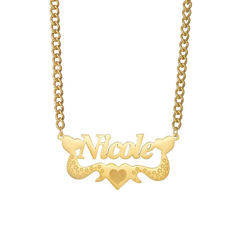 Flower Love Customized Name Necklace Laser Marked Clavicle Chain - MERGE.DAY.1.FREESTYLE