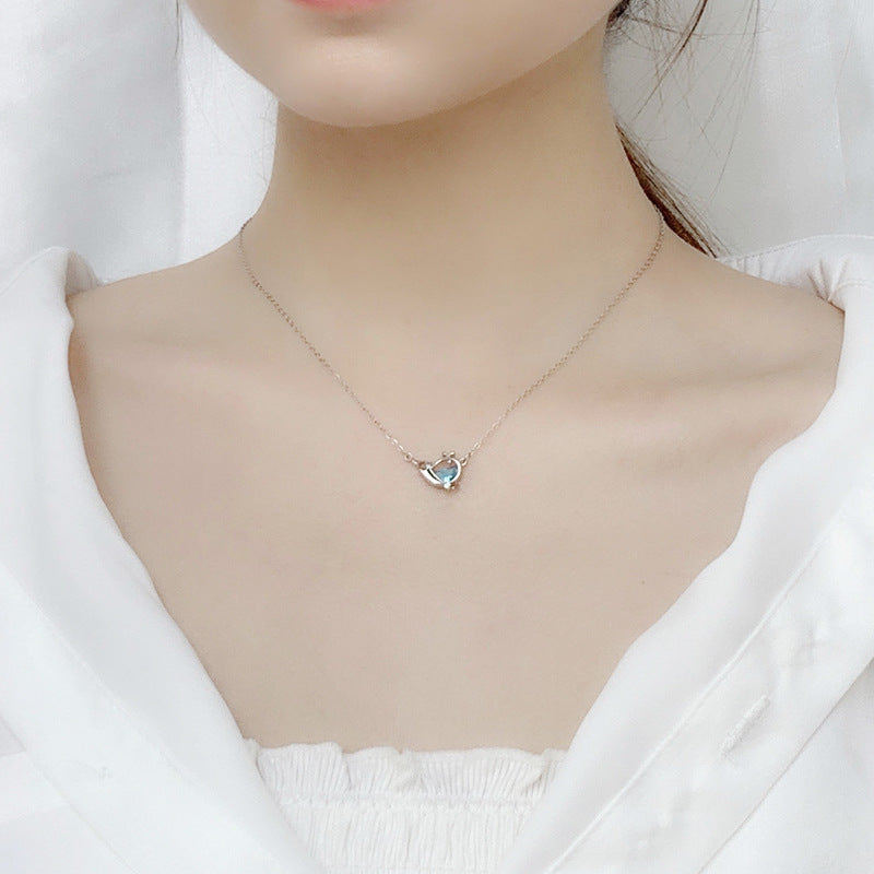 s925 Silver Sea Blue Half Moon Zircon Whale Necklace - MERGE.DAY.1.FREESTYLE