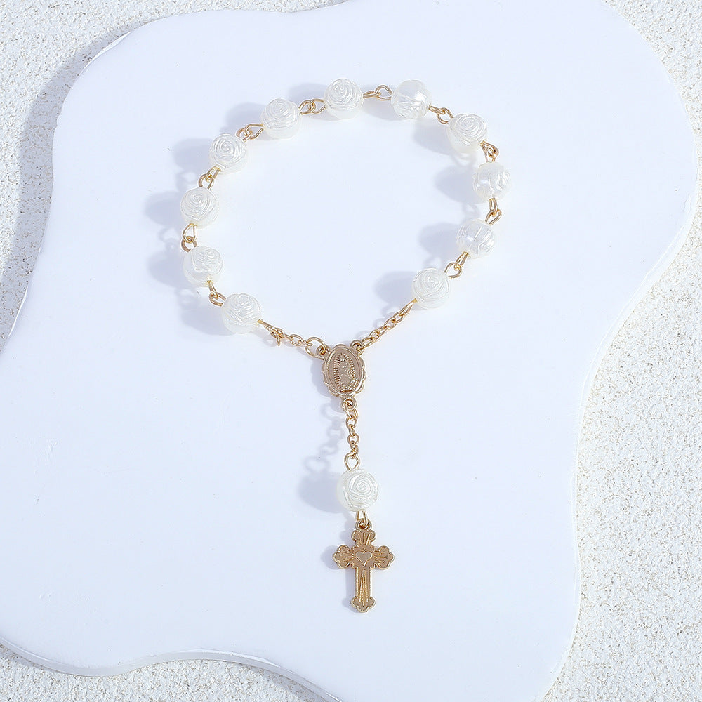 rosary bracelet angel rose pearl gift - MERGE.DAY.1.FREESTYLE