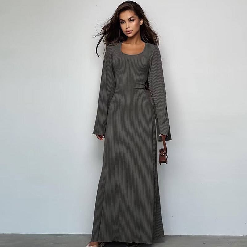 Autumn Fashion Loose U-neck Back Tie Long Sleeve Dress - MERGE.DAY.1.FREESTYLE