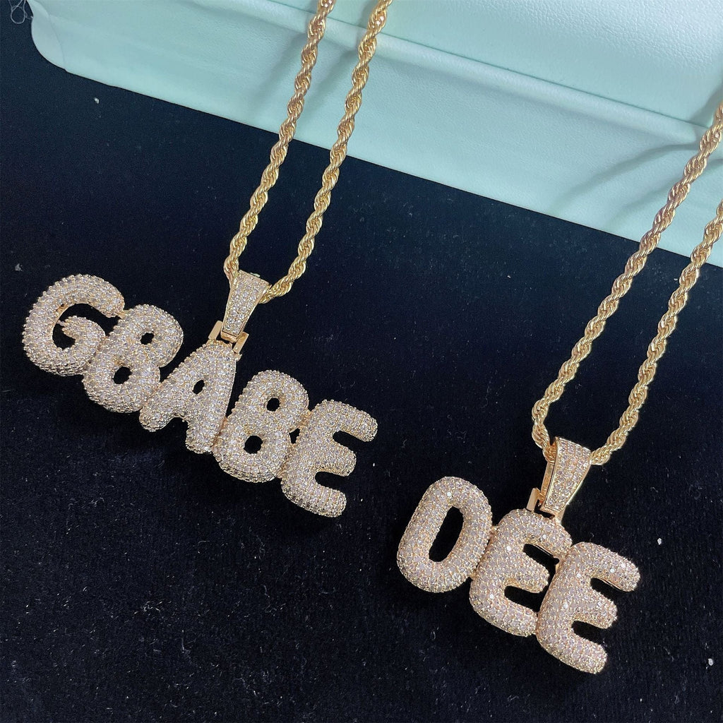 small bubble letter name necklace custom diamond pendant - MERGE.DAY.1.FREESTYLE