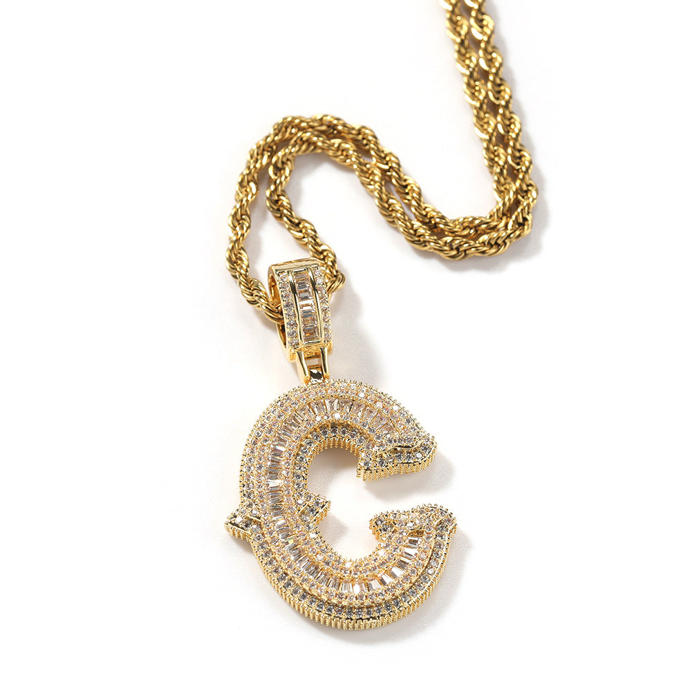 Hip-hop fully diamond-encrusted spiky rock sugar letter necklace - MERGE.DAY.1.FREESTYLE