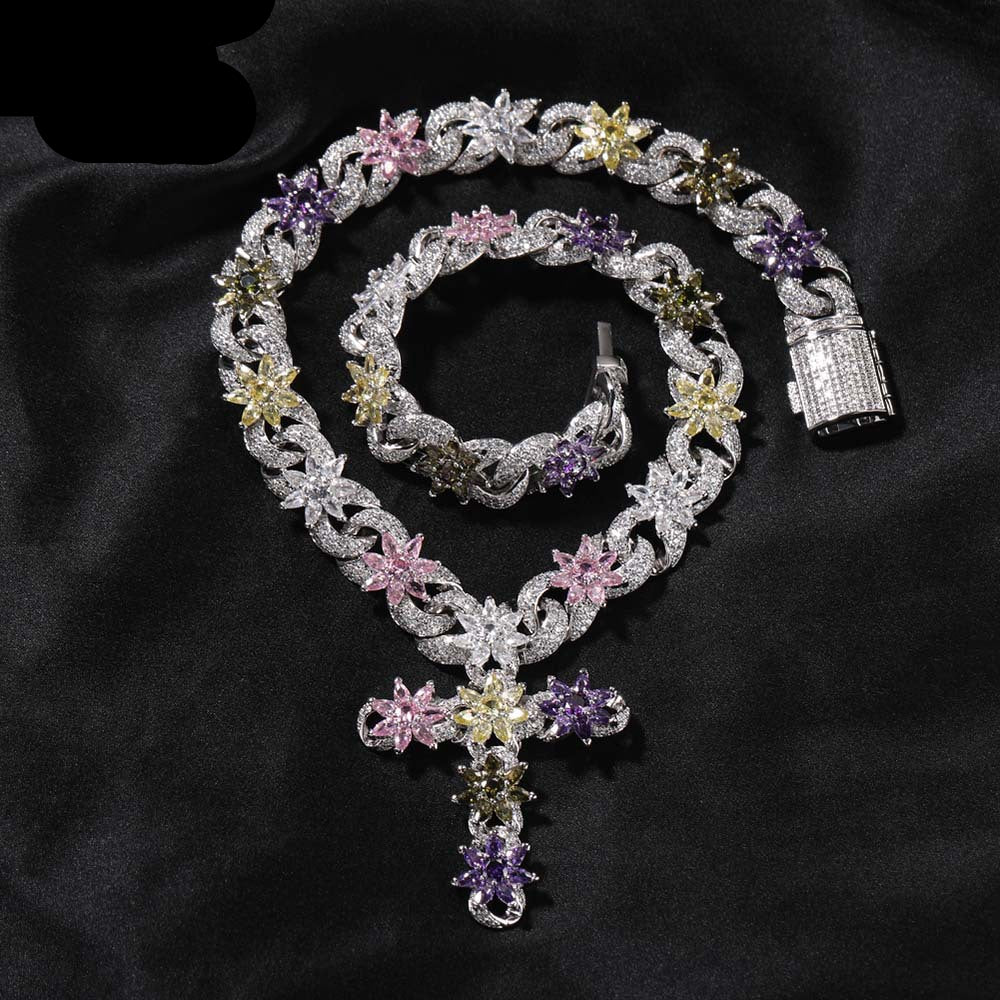 Colorful zircon ice flower cross necklace - MERGE.DAY.1.FREESTYLE