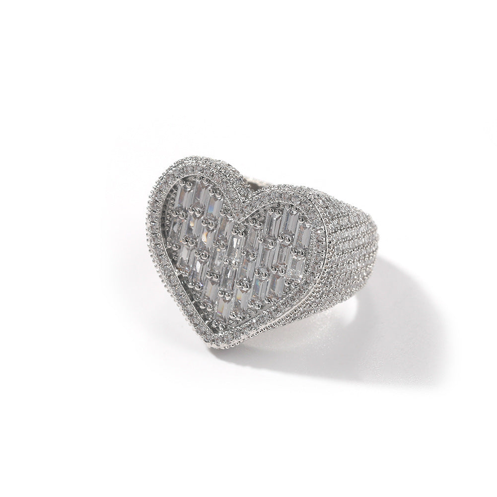 Hip-hop T-square heart-shaped zircon ring - MERGE.DAY.1.FREESTYLE