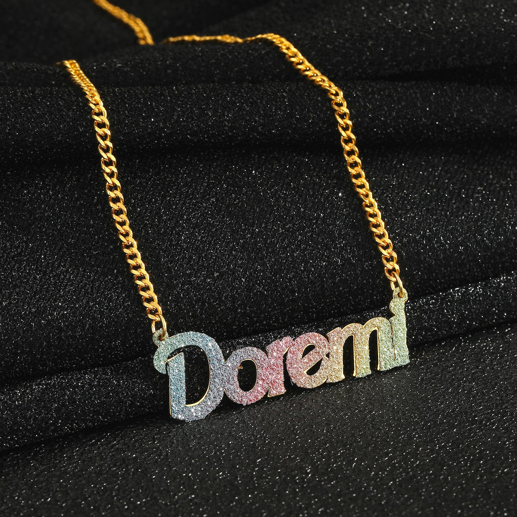 Colorful Name Necklace DIY Titanium Steel Glitter Pink Pendant - MERGE.DAY.1.FREESTYLE