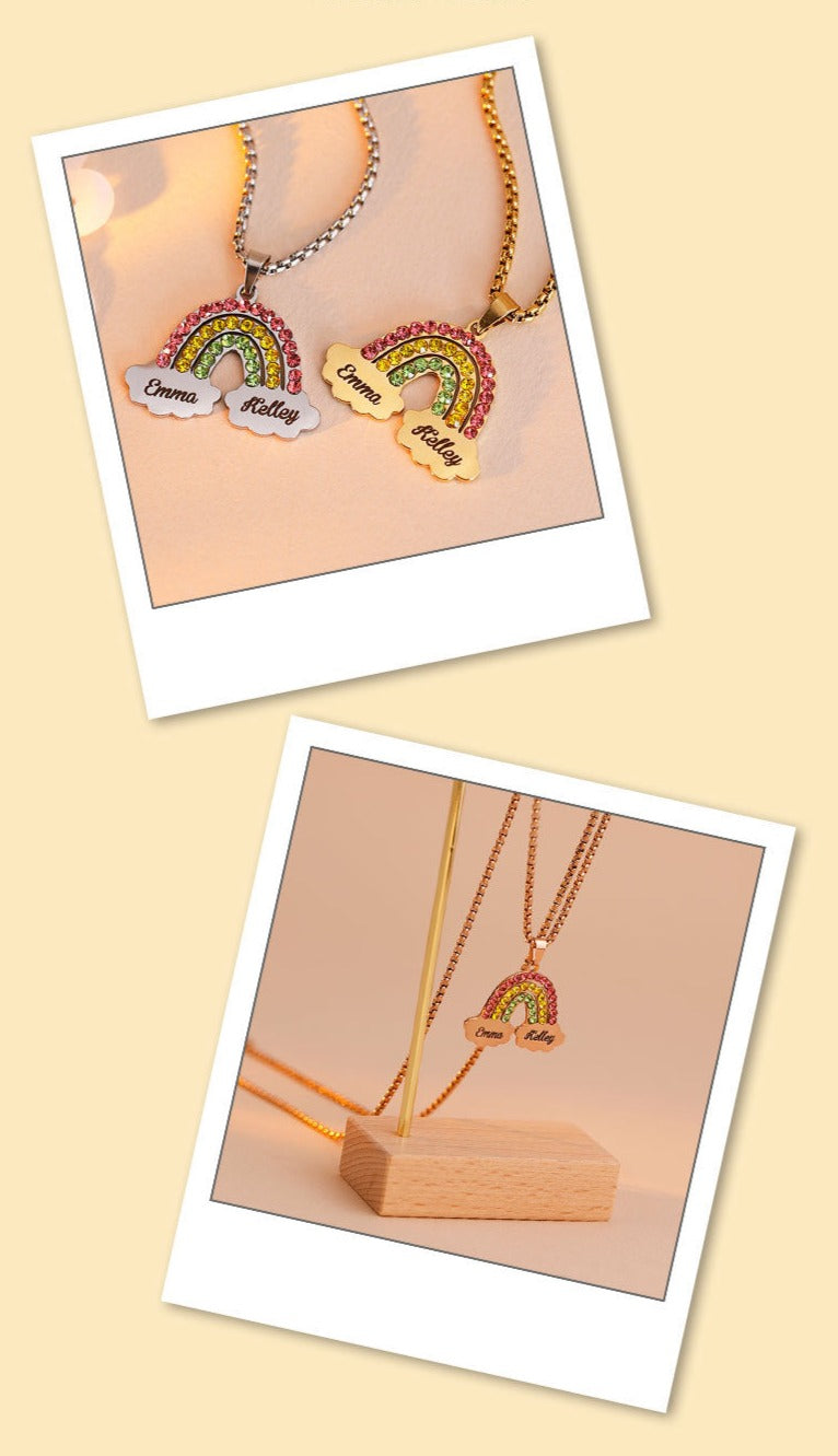 Rainbow Couple Name Necklace Engraving Pendant - MERGE.DAY.1.FREESTYLE
