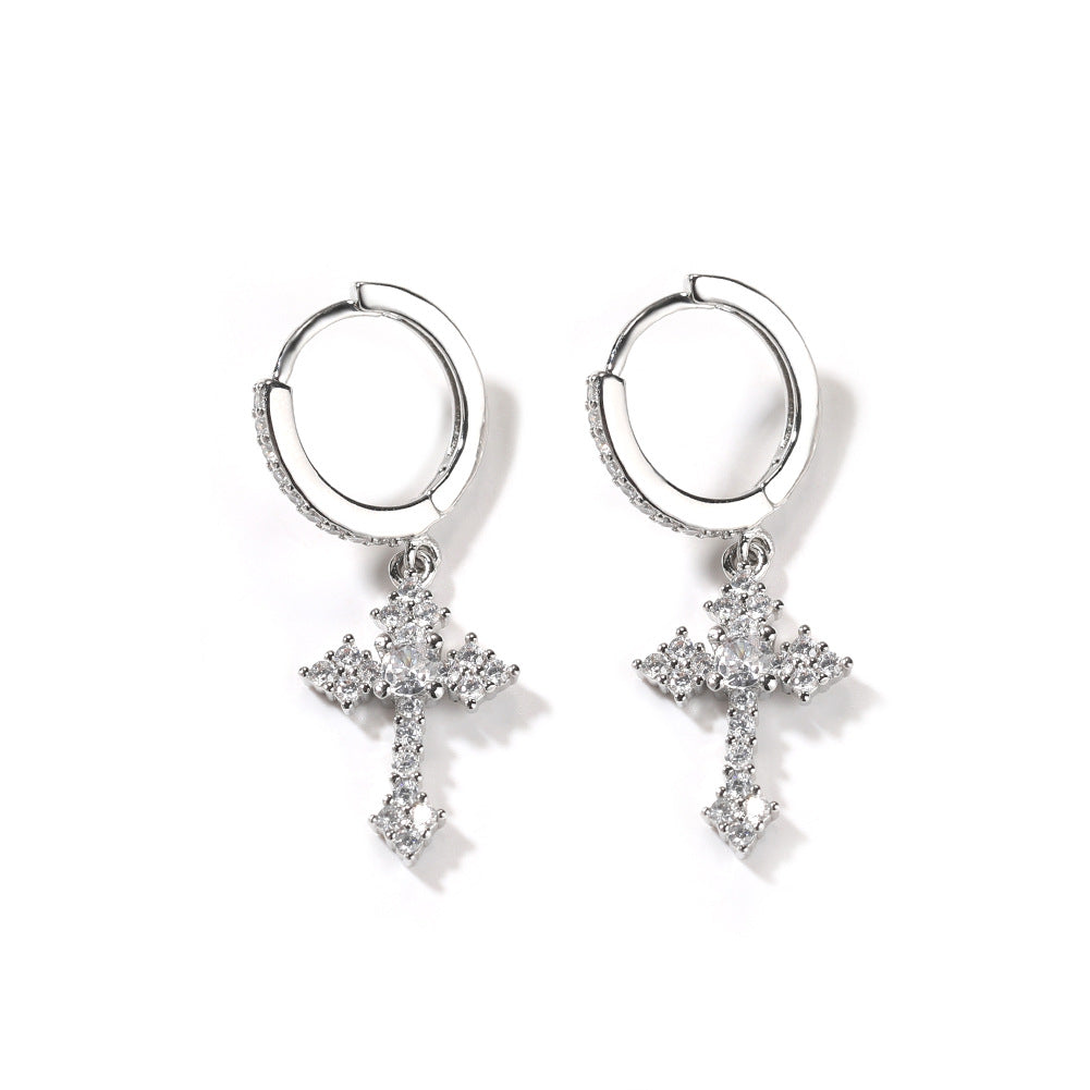 Hip-hop cubic zirconia cross earrings - MERGE.DAY.1.FREESTYLE