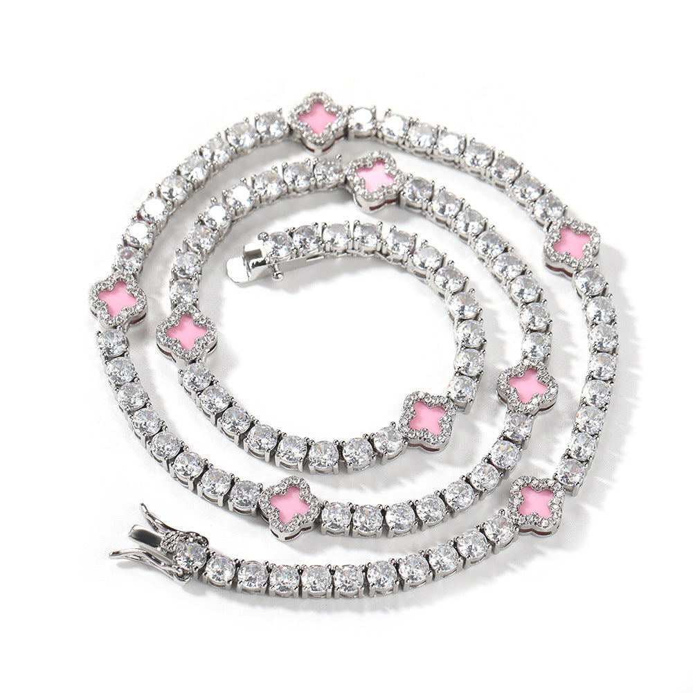 Hip-hop four-leaf clover diamond tennis chain necklace bracelet - MERGE.DAY.1.FREESTYLE