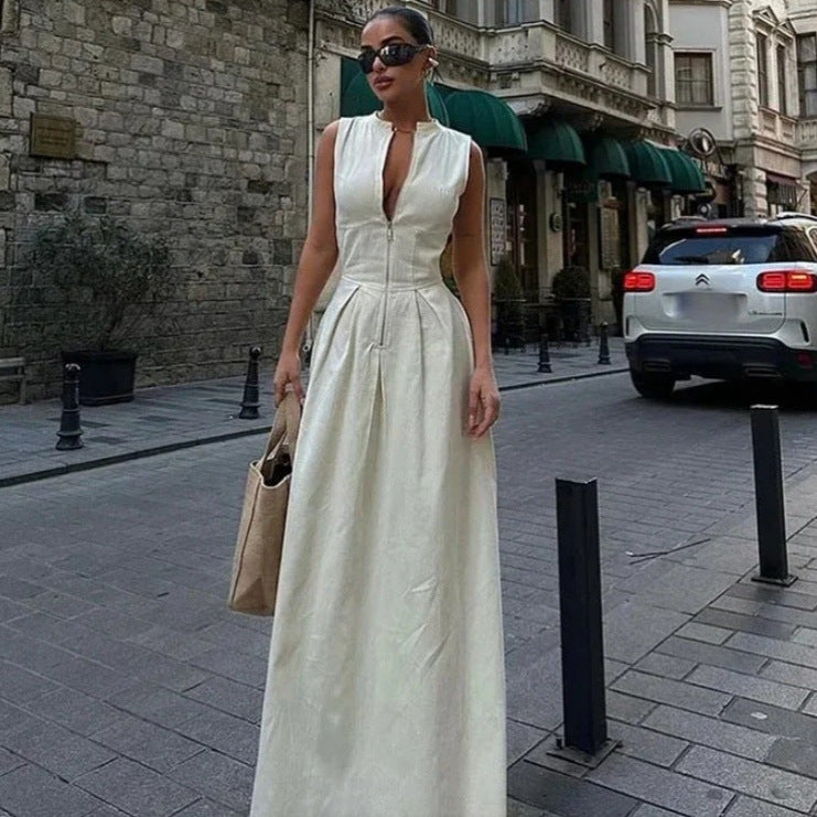 Sleeveless V-neck zipper neck long dress - MERGE.DAY.1.FREESTYLE