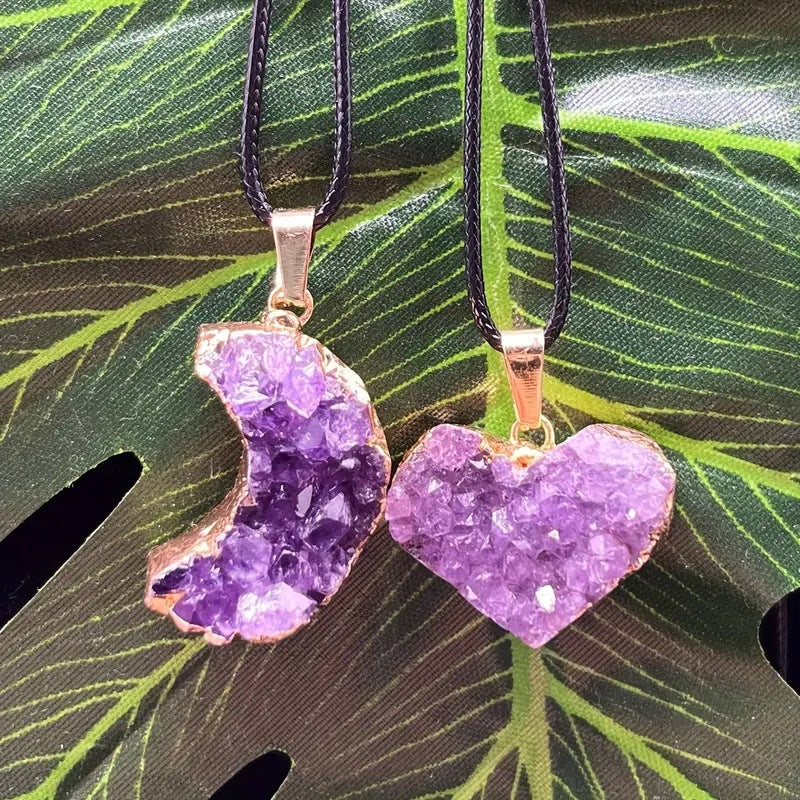 Amethyst Love Bezel Pendant Amethyst Teeth Hole Moon Peach Heart Shape Necklace - MERGE.DAY.1.FREESTYLE