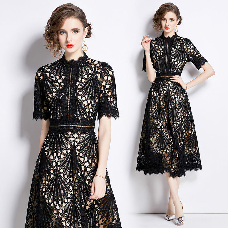 French lace round neck dress - MERGE.DAY.1.FREESTYLE
