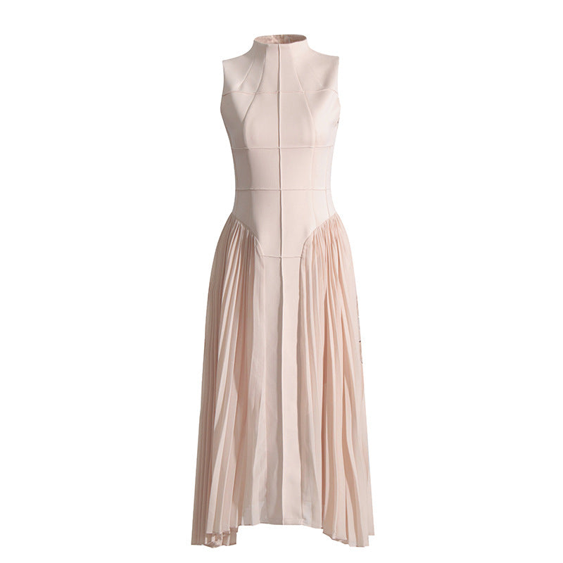 Pleated round neck sleeveless A dress with waist slimming long skirt - MERGE.DAY.1.FREESTYLE