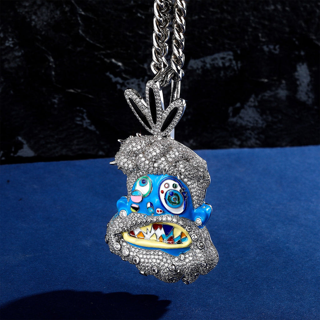 Diamond-studded colorful dripping oil cartoon head hip-hop pendant necklace wholesale - MERGE.DAY.1.FREESTYLE