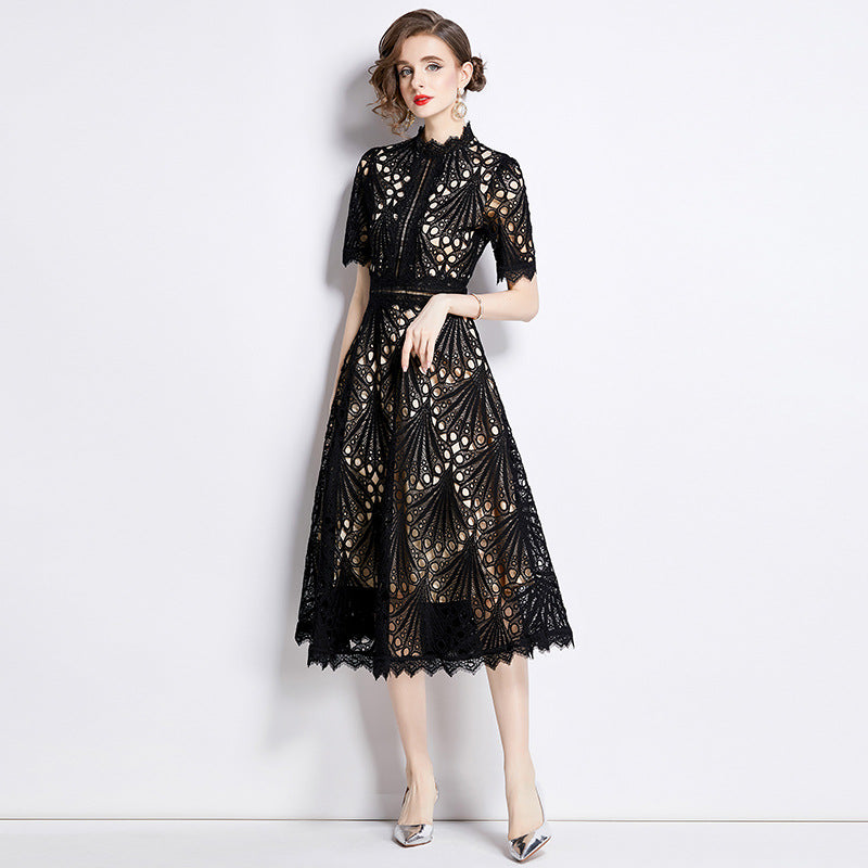 French lace round neck dress - MERGE.DAY.1.FREESTYLE