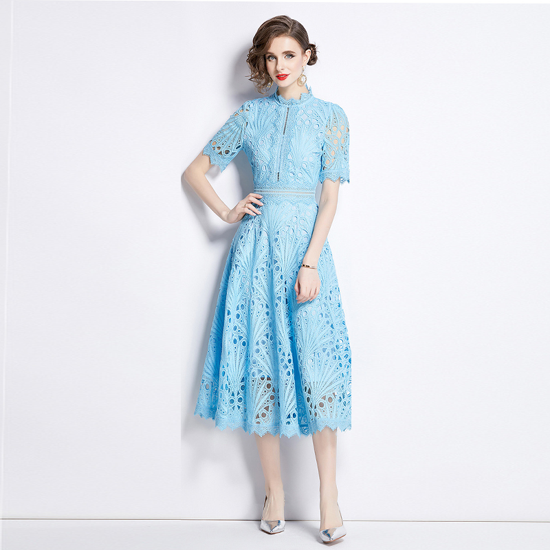 French lace round neck dress - MERGE.DAY.1.FREESTYLE