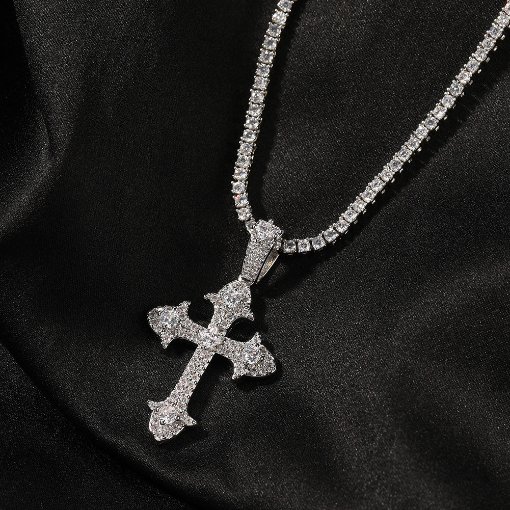 Hip-Hop Diamond-Encrusted Zircon Cross Necklace - MERGE.DAY.1.FREESTYLE