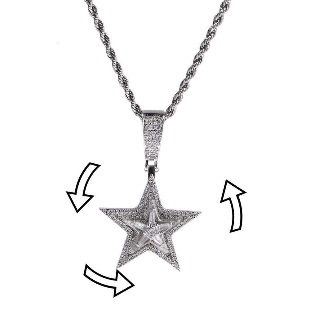 Hip-hop diamond-studded rotating five-pointed star necklace - MERGE.DAY.1.FREESTYLE