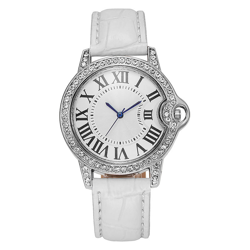 Fashion Diamond-Encrusted Women's Quartz Watch with Leather Strap - MERGE.DAY.1.FREESTYLE