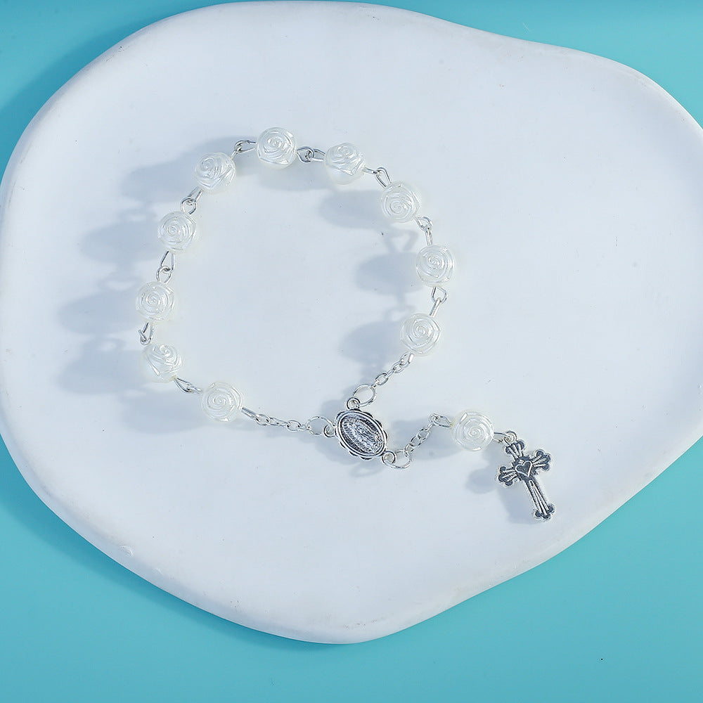rosary bracelet angel rose pearl gift - MERGE.DAY.1.FREESTYLE