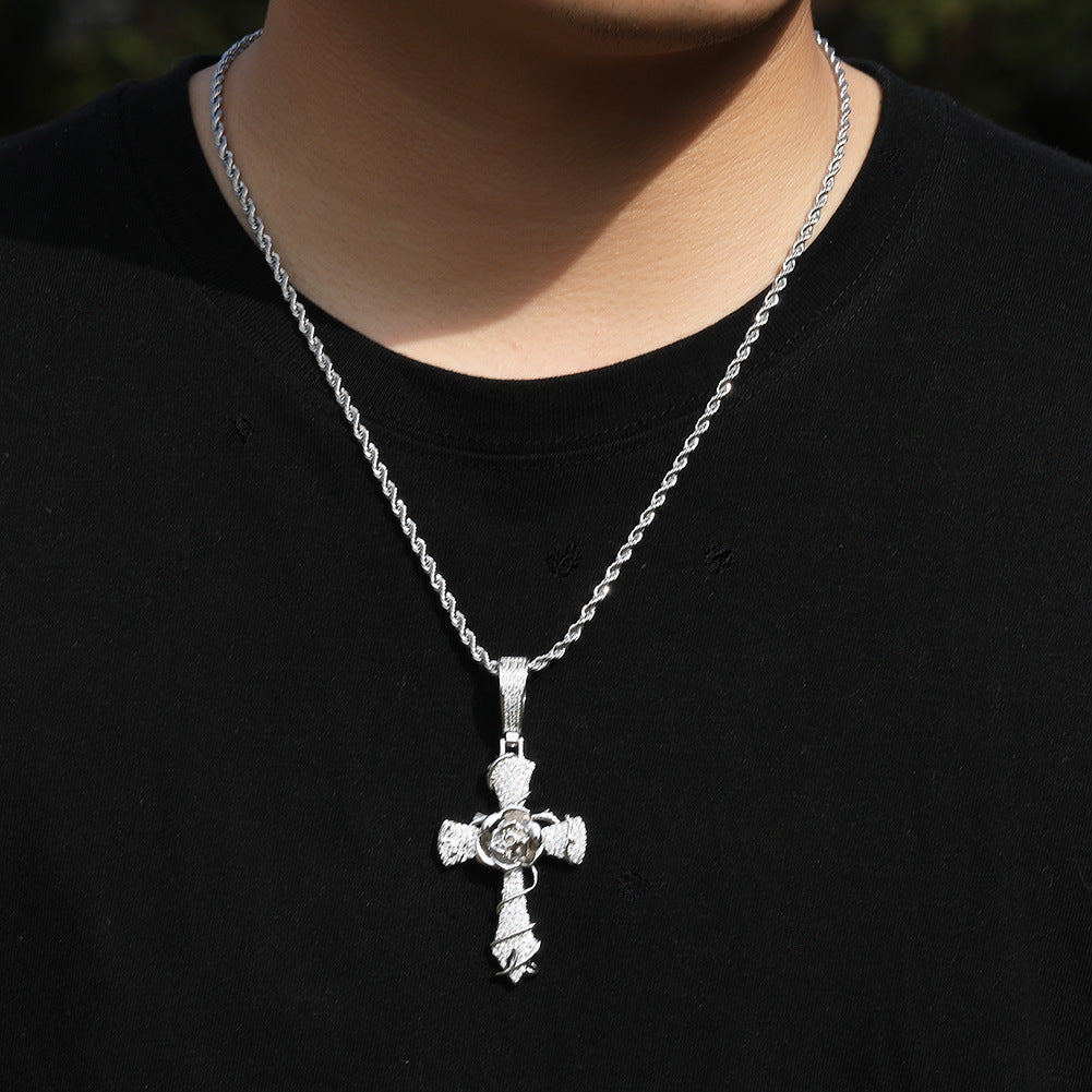 Hip-hop rose cross necklace with 5A zircon inlay - MERGE.DAY.1.FREESTYLE