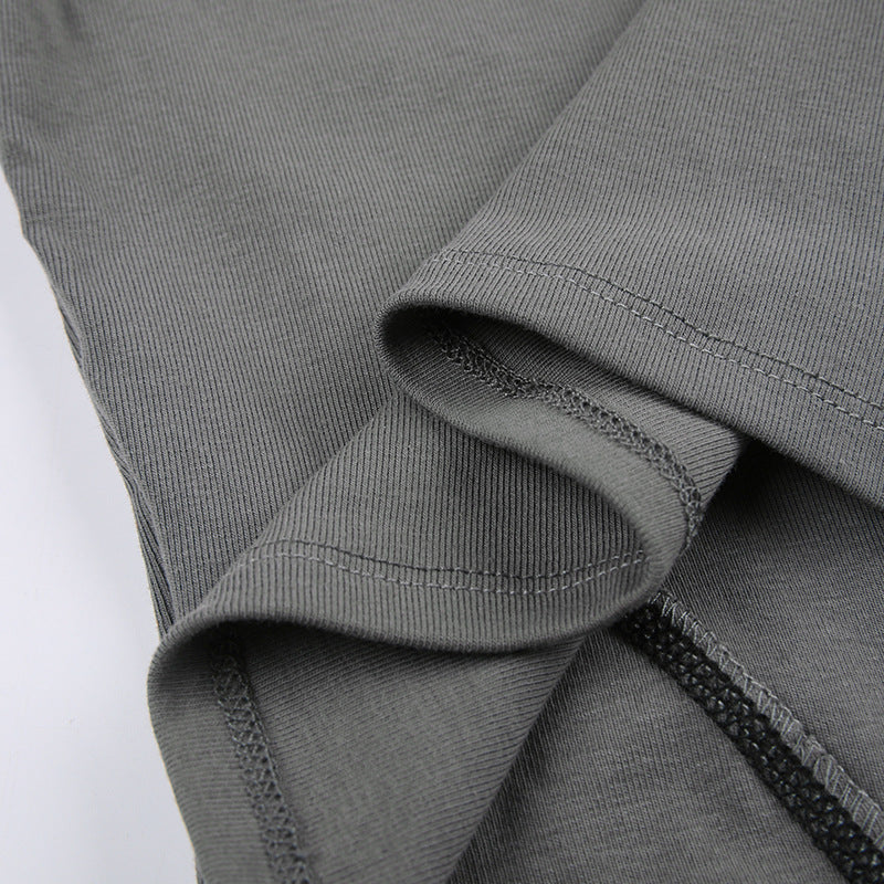 Invisible Zipper Stand Collar Short Sleeve Top Slim Fit Bottom T-Shirt - MERGE.DAY.1.FREESTYLE