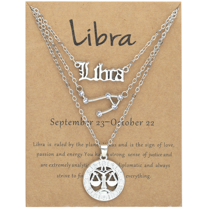 Zodiac Necklace Vintage English Star Image Pendant Three Piece Jewelry Set - MERGE.DAY.1.FREESTYLE