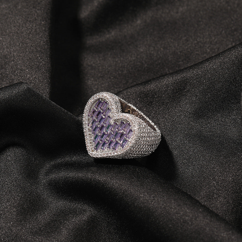 Hip-hop T-square heart-shaped zircon ring - MERGE.DAY.1.FREESTYLE