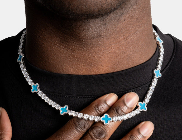 Hip-hop four-leaf clover diamond tennis chain necklace bracelet - MERGE.DAY.1.FREESTYLE