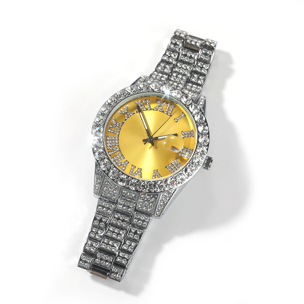 Hip-hop watch with Roman numerals and diamonds, large dial - MERGE.DAY.1.FREESTYLE