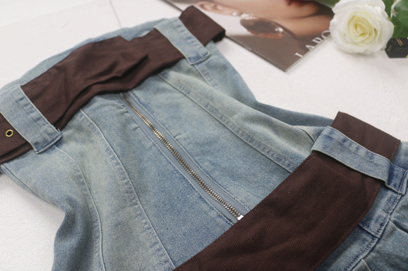 2023 summer detachable belt denim pleated bandeau denim dress - MERGE.DAY.1.FREESTYLE