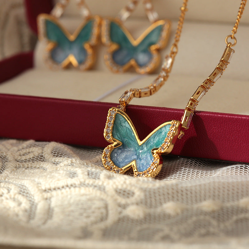 Gradient blue enamel butterfly necklace - MERGE.DAY.1.FREESTYLE