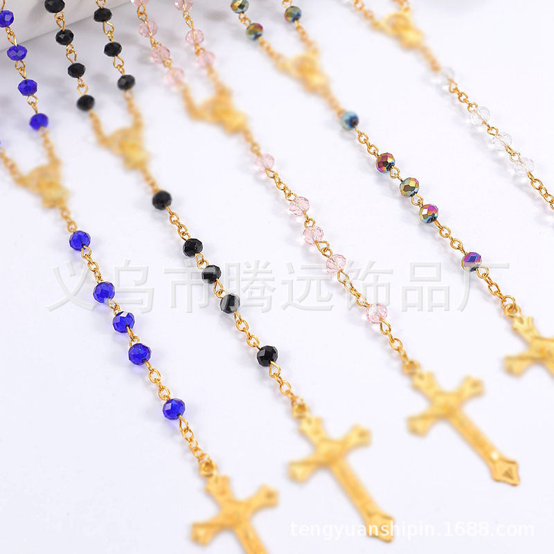 rosary necklace colorful pink crystal necklace - MERGE.DAY.1.FREESTYLE