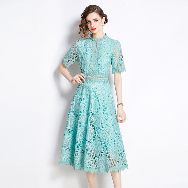 French lace round neck dress - MERGE.DAY.1.FREESTYLE