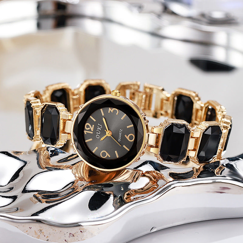 Women’s Gold Bracelet Quartz Watch with Black Crystal Dial - MERGE.DAY.1.FREESTYLE