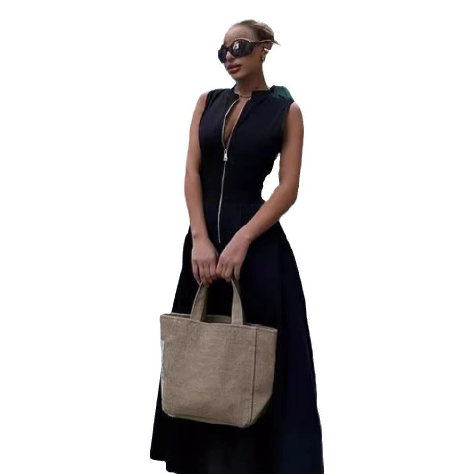 Sleeveless V-neck zipper neck long dress - MERGE.DAY.1.FREESTYLE