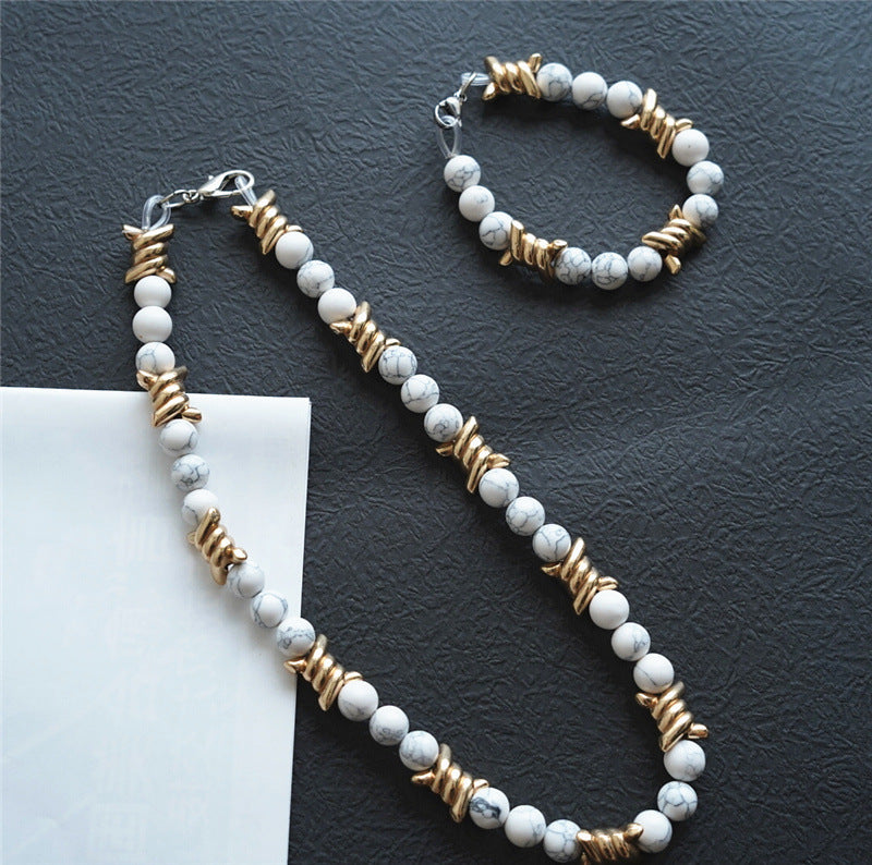 Thorn Light Luxury White Turquoise Pearl Metal Necklace - MERGE.DAY.1.FREESTYLE