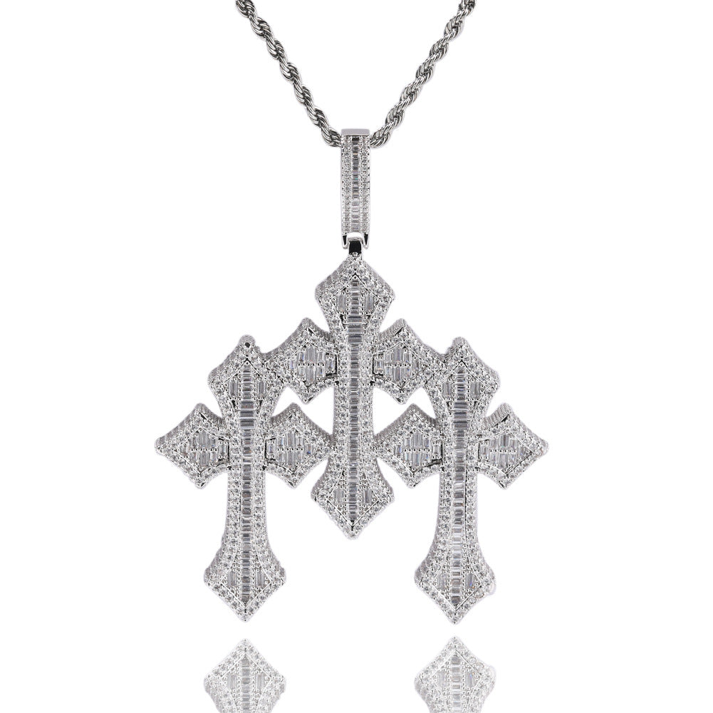 Retro Cross Pendant Fashionable Copper Inlaid Zirconia Necklace - MERGE.DAY.1.FREESTYLE