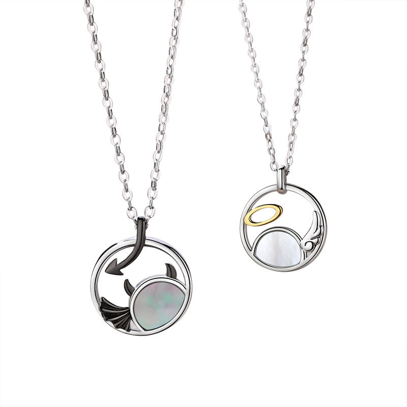 Pair of Devil and Angel matching Necklace Sterling Silver 2022 Cartoon Ring Hollow Couple Necklace Pendant - MERGE.DAY.1.FREESTYLE