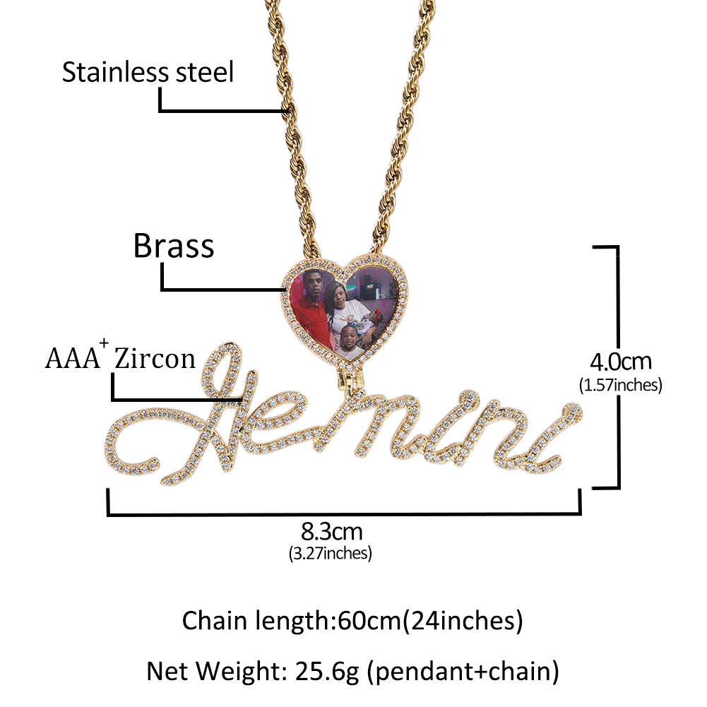 Love Photo Pendant Letter Necklace DIY Zircon Photo Frame Necklace - MERGE.DAY.1.FREESTYLE