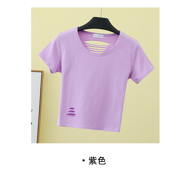 Summer ripped tight backless high waist T-shirt - MERGE.DAY.1.FREESTYLE