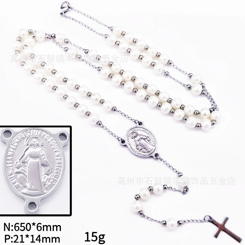 rosary necklace 6mm cross necklace - MERGE.DAY.1.FREESTYLE
