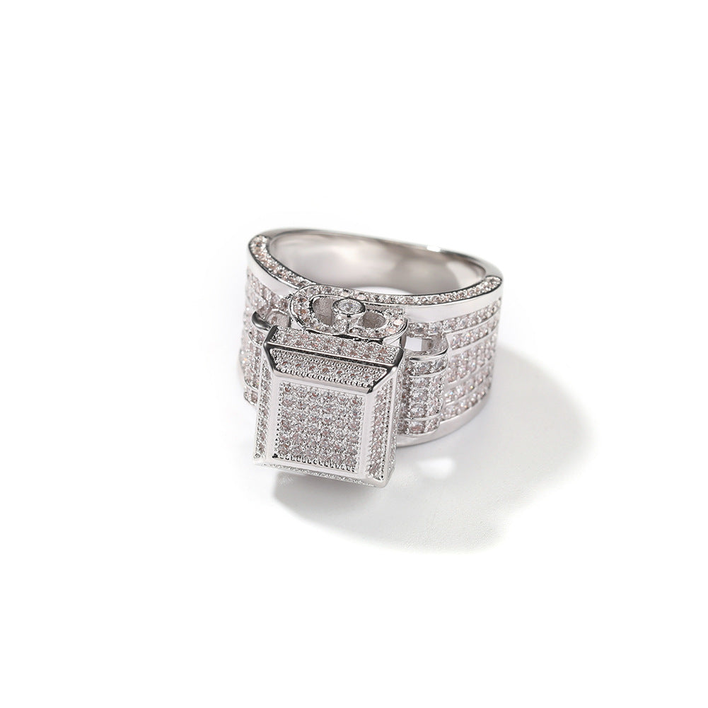 Hip-hop square diamond-encrusted couple ring - MERGE.DAY.1.FREESTYLE