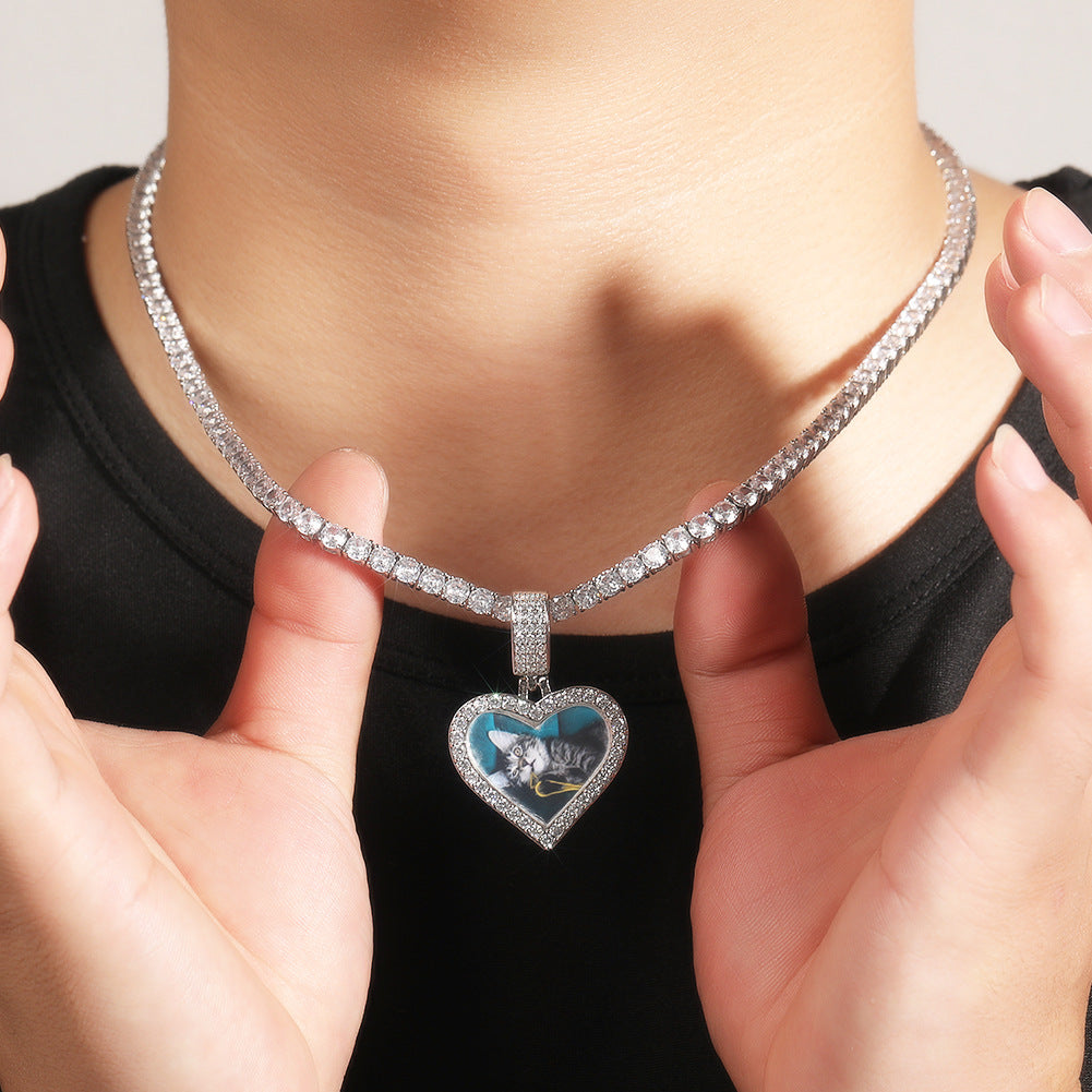 Customized photo heart shape pendant couple necklace - MERGE.DAY.1.FREESTYLE