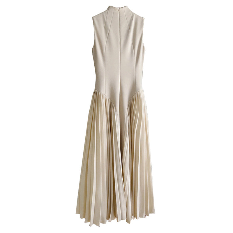 Pleated round neck sleeveless A dress with waist slimming long skirt - MERGE.DAY.1.FREESTYLE
