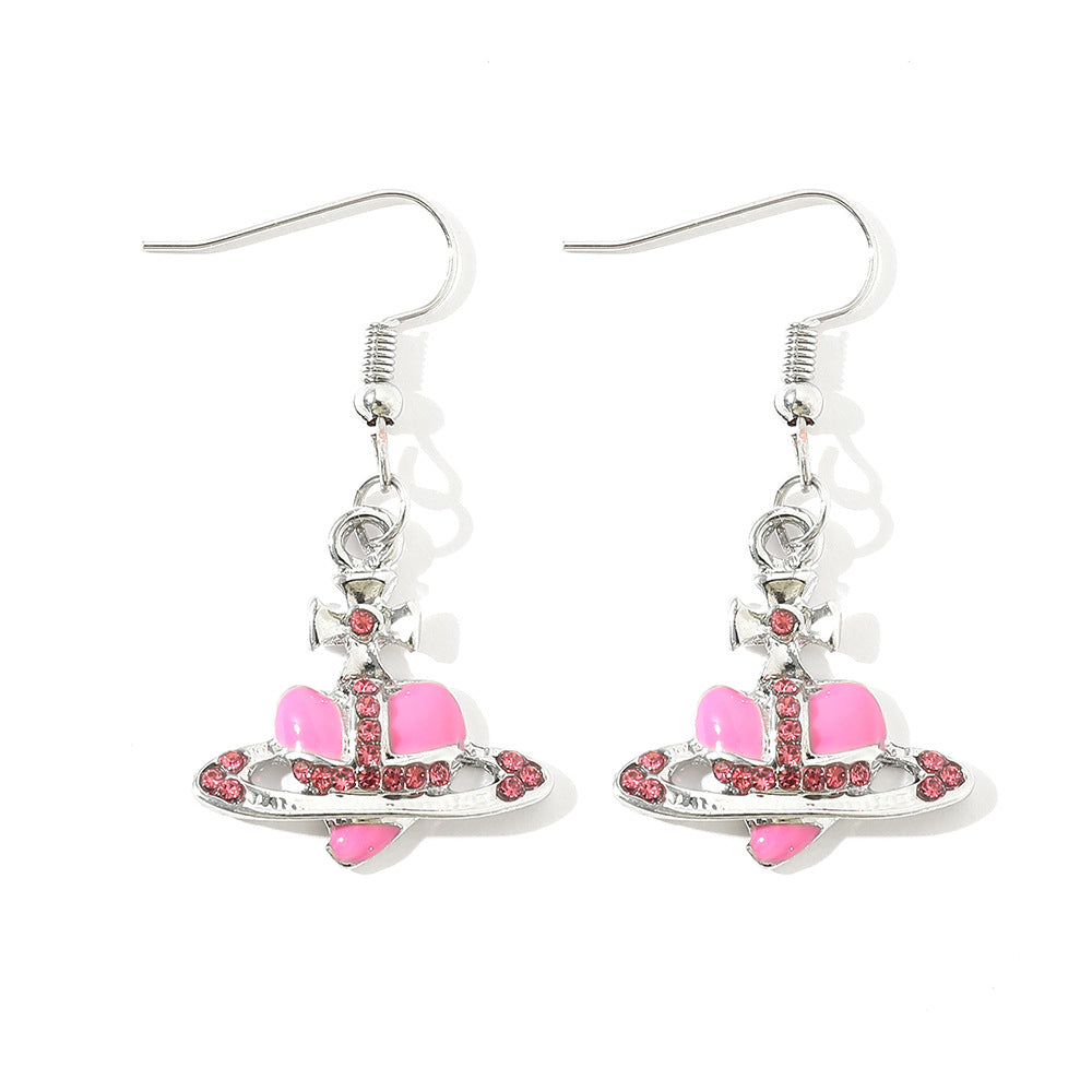 Saturn necklace, teardrop colored diamond earrings, Saturn earrings - MERGE.DAY.1.FREESTYLE