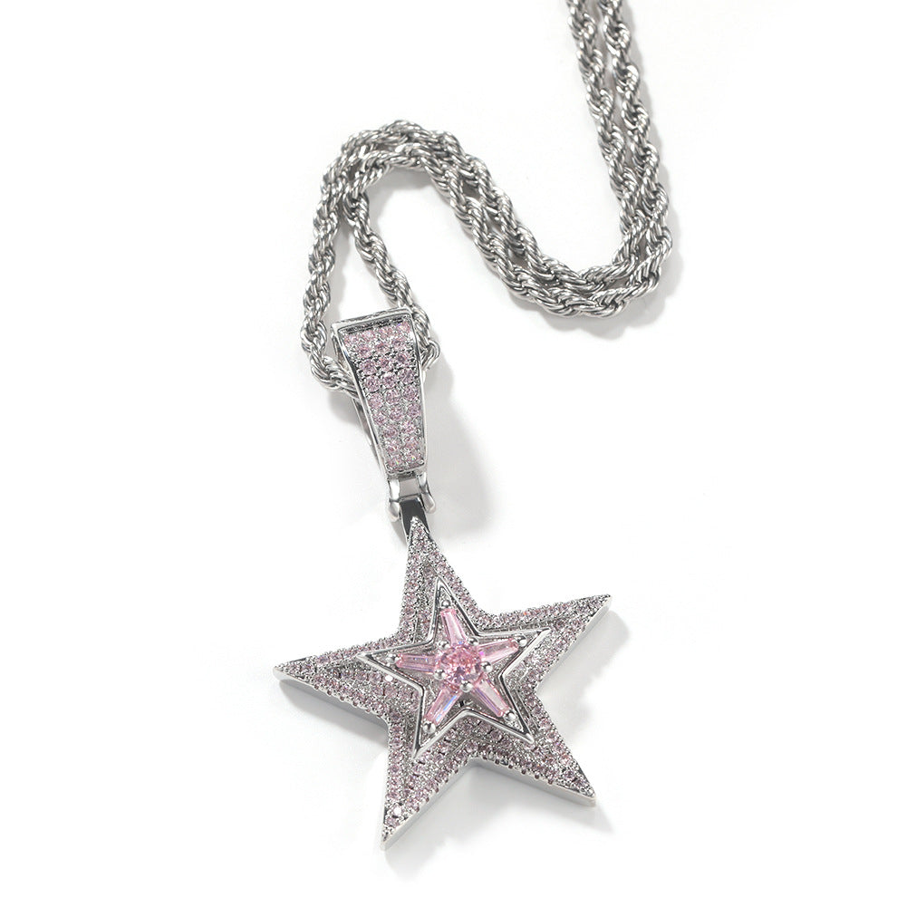 Hip-hop diamond-studded rotating five-pointed star necklace - MERGE.DAY.1.FREESTYLE