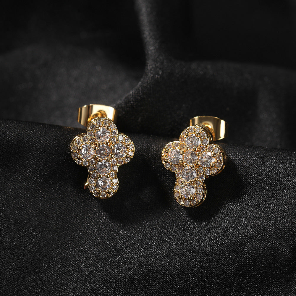 Hip-hop fashion diamond-encrusted cross stud earrings - MERGE.DAY.1.FREESTYLE