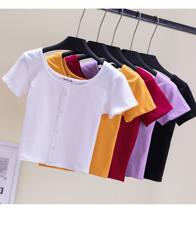 Collarbone Square Neck High Waist Navel T-Shirt Top - MERGE.DAY.1.FREESTYLE