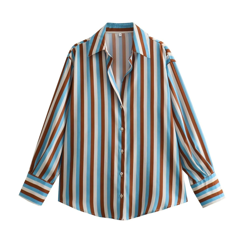 Striped satin long-sleeved shirt - MERGE.DAY.1.FREESTYLE